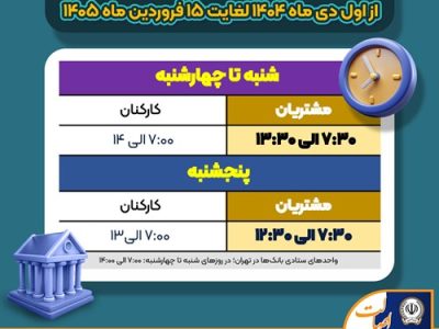 اعلام ساعت کاری جدید بانک سپه