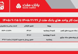 تغییر ساعت کار واحدهای بانک ملت از ۲۶ اردیبهشت